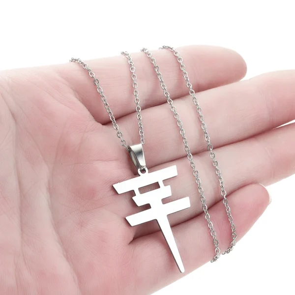 Silver necklace with kanji character pendant.