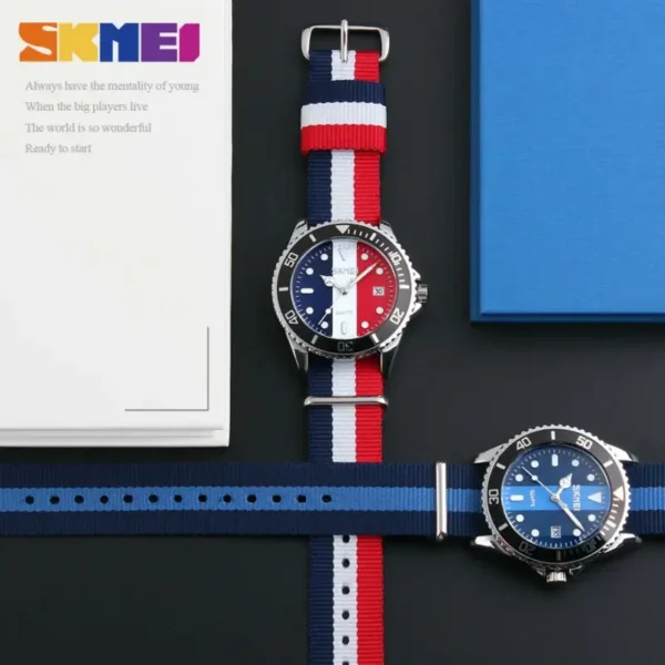 Two wristwatches with colorful straps.