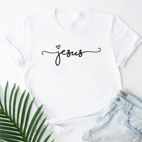 2023 Jesus Is King Letter Print Women T-shirt Christian Faith Hope Love Harajuku T Shirts Religion O-neck Tops Tees Streetwears - Image 3