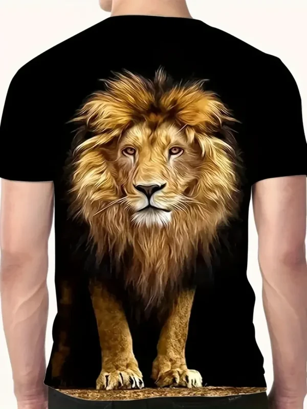 Men's Summer Fashion Casual 3D Printing Lion Pattern Trend Street Polyester Round Neck Short Sleeve T-shirt - Image 2