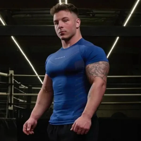 Gym Sports Fitness Training Clothes Men's T-shirts Quick breathable elastic tight clothing Basketball Short Sleeves T-shirts - Image 4