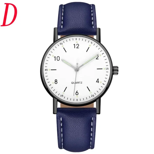 Blue leather band analog quartz watch.