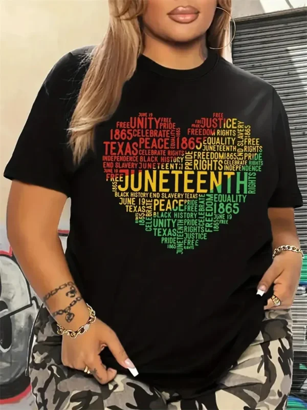 Juneteenth Graphic T-Shirts Polyester Breathable Tee Shirt Crew Neck Casual T Shirts For Women Summer