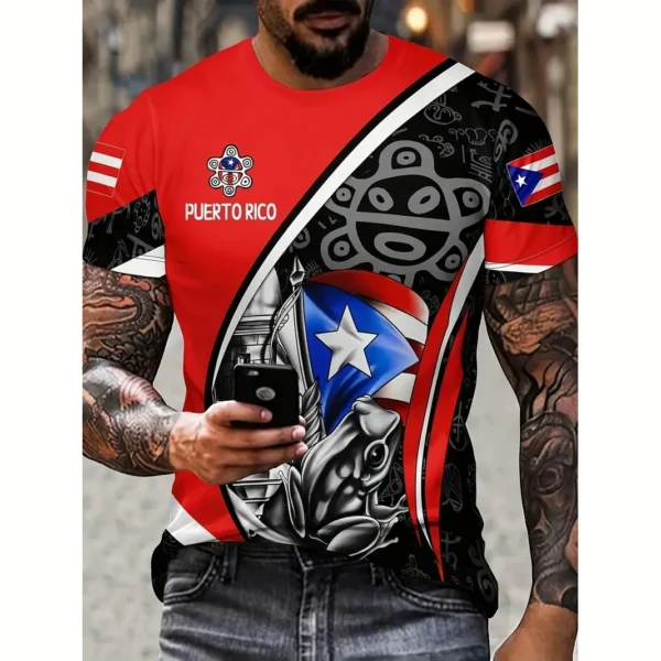 Puerto Rico Men's T Shirt Summer Fashion Short Sleeve Top Flag Pattern Print T-Shirt Oversized Clothing Crew Neck Pullover - Image 3