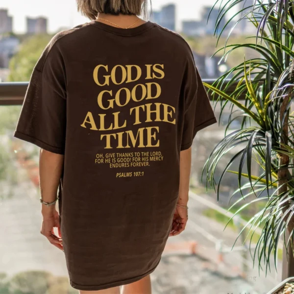 God is Good All The Time Christian Oversized T-Shirt Give thanks to the lord Loose Tee Women Trendy Casual cotton Aesthetic Top - Image 3