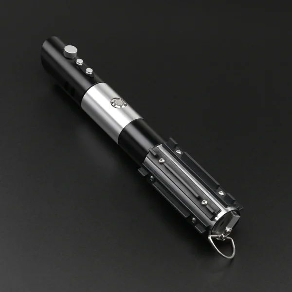 Black and silver lightsaber keychain.