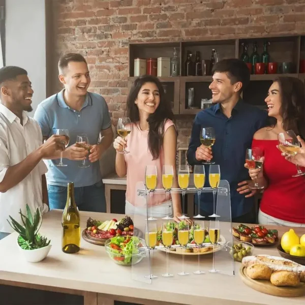 Friends gather for a champagne toast.