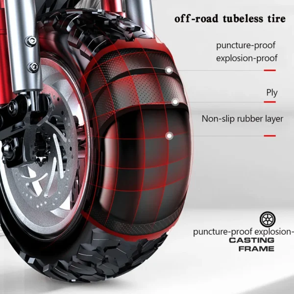 Close-up of puncture-proof tire with tread.