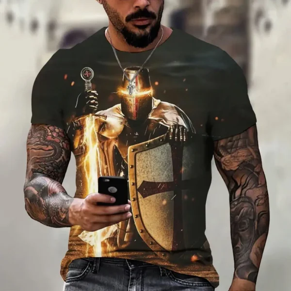 Summer Fashion Templar 3D Printed Men's T-Shirt Street Harajuku Cross TShirt For Men Short Sleeve Oversized Tshirt Vintage Top - Image 5