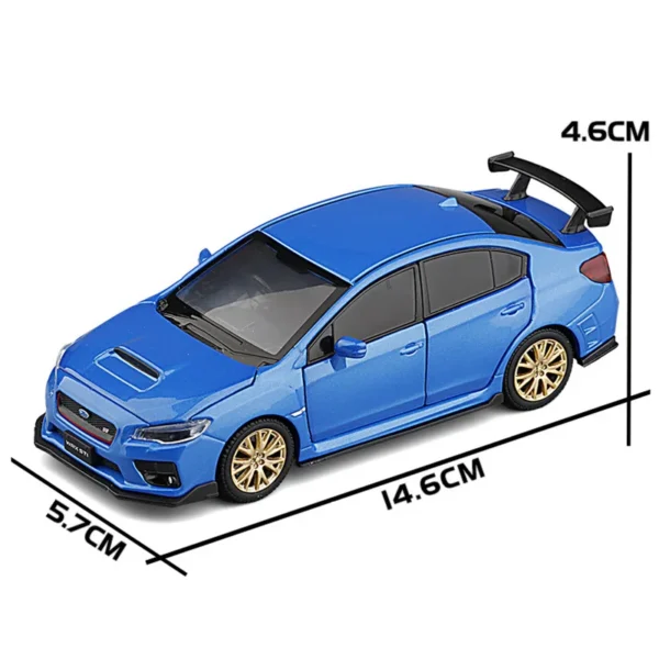 Blue Subaru WRX STI toy car model.