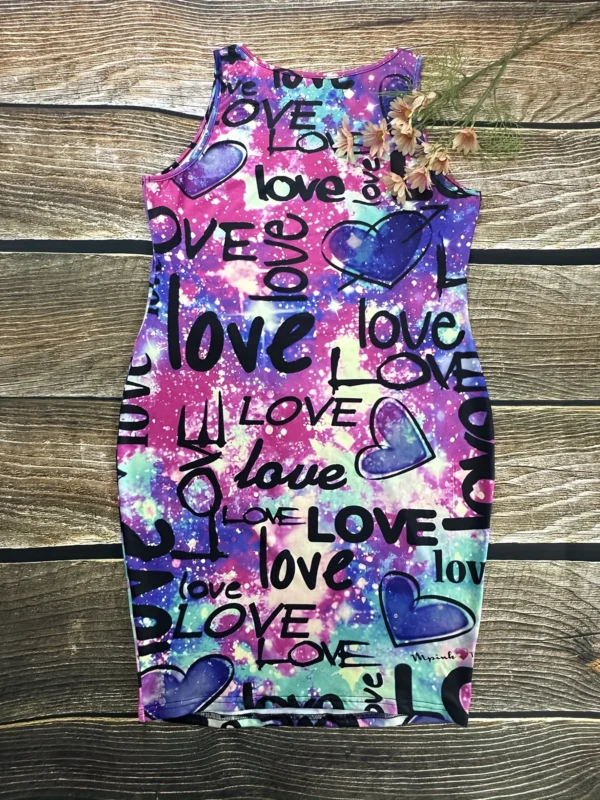 Plus Size Heart & Letter Print Tank Dress Casual Crew Neck Sleeveless Dress Women's Plus Size Clothing - Image 2