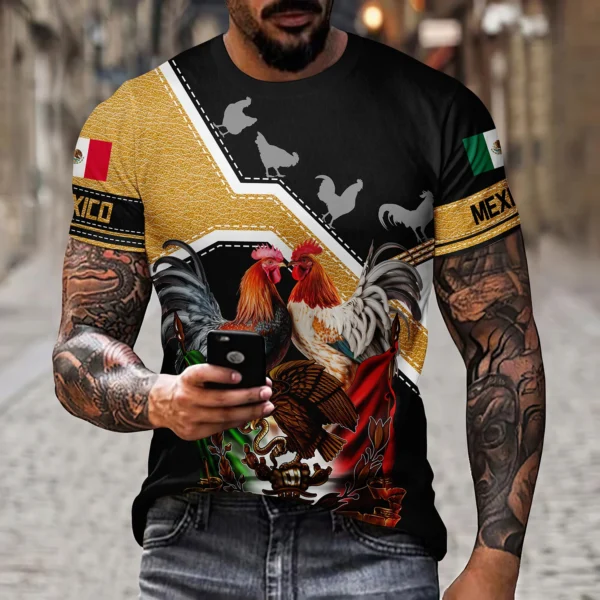 Mexican Flag Pattern 3D T-shirt Summer Casual Pullover Men's Fashion Loose T-shirt Boys Extra Large Short Sleeve Top - Image 2