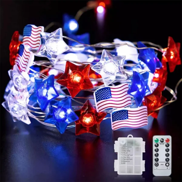 American Flag Light String Independence Day Celebration Decoration String Lights Operated LED Lamp for Indoor Outdoor Home Garde