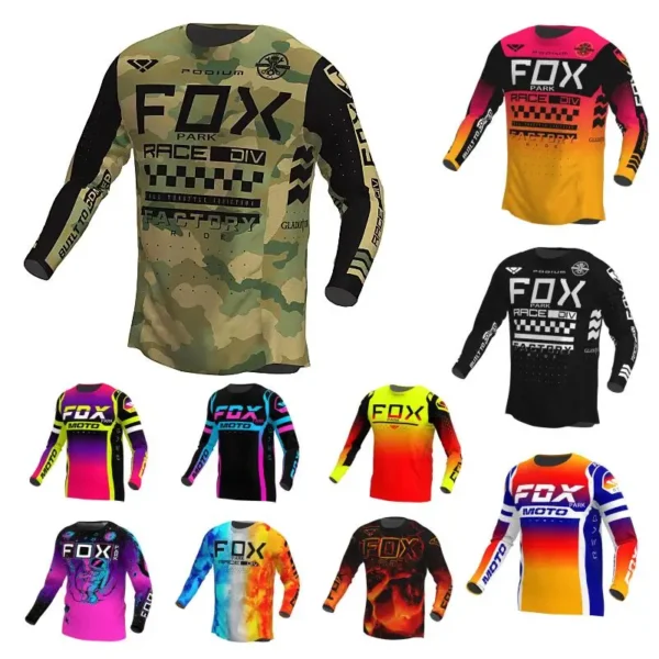 2024Foxpark New Motocross Mountain Enduro Bike Clothing Bicycle Moto Downhill T-shirt Men Cycling Jersey MTB Shirts BMX