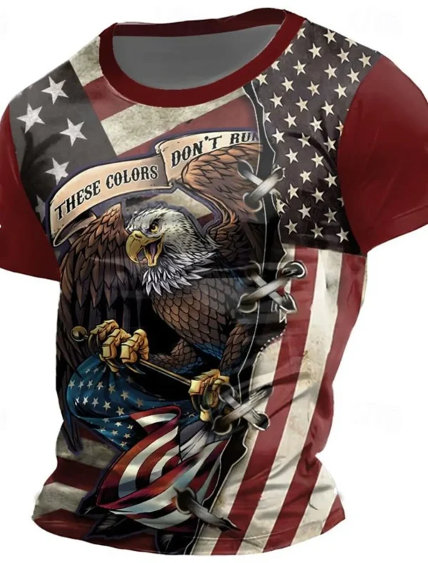 2024 New Graphic Eagle American Flag Retro Vintage Men's 3D Print T shirt Tee Tops Short Sleeve Crew Neck Shirt Spring & Summer - Image 3