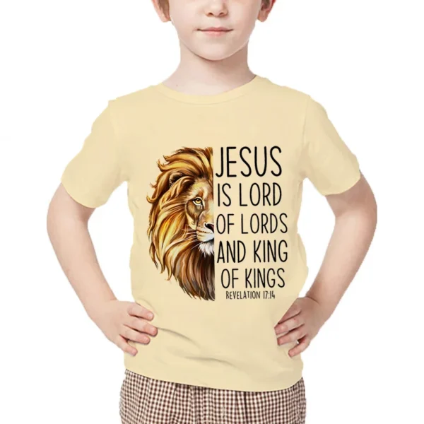 Kids Animal Tshirts Jesus Is Lord of Lords and King of Kings Printed 2024 New Fashion Tee Shirt Girls Boys Cartoon Lion Tshirt - Image 4