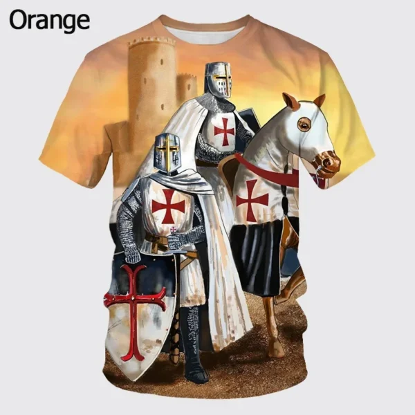 Knights Templar Graphic T Shirt For Men 3D God Wills It Print Tee Shirts Cruciata Teutonic Order T-shirt Cool Cross Short Sleeve - Image 4