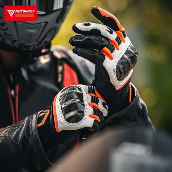 Motowolf Sheepskin Motorcycle Gloves Leather Biker Gloves Man Motocross Gloves Touch Screen Short Cuff Riding Gear Summer