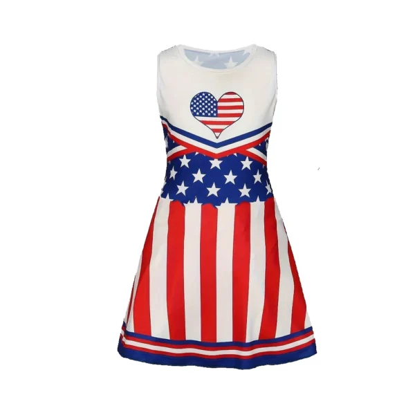 Summer New Girls 3d Printed Sleeveless Dress Cheerleader Party Uniform 3-14 Years Old Children's Flag Flag Princess Dress 2024