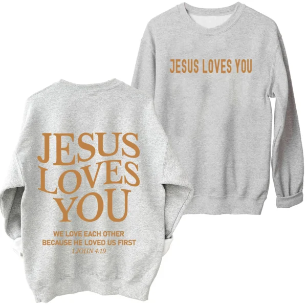 Jesus Loves You Sweatshirt Christian Faith Hoodie Man Woman Oversized Jesus Saves Sweatshirts Army Green - Image 3