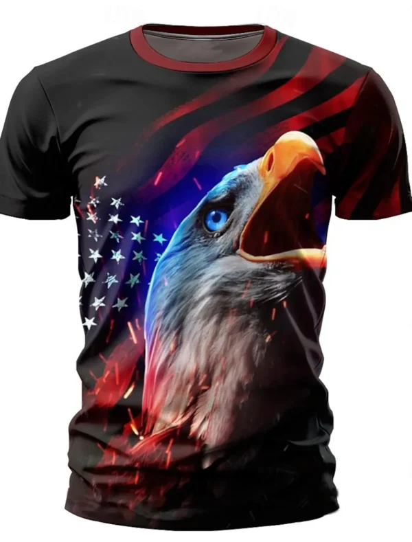 American Eagle Flag Men's 3D Print T shirt Tee Street T shirt Short Sleeve Crew Neck Shirt Independence Day Statue Of Liberty - Image 2