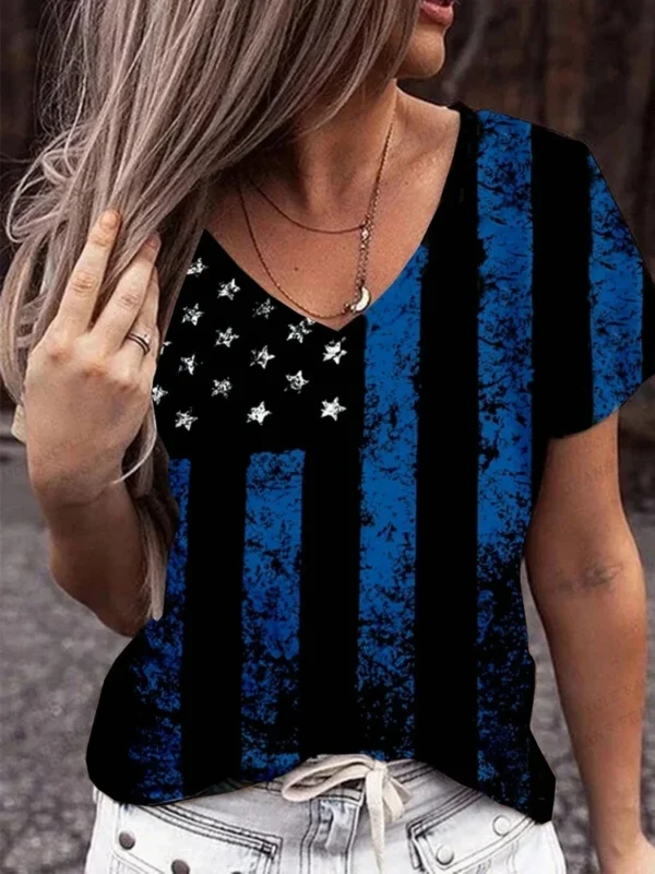 American Flag 3d Print T-shirt Women Fashion V-Neck T shirts Short Sleeve Tops Tees Loose Casual Tees Vintage Camisetas USA Flag - Image 4