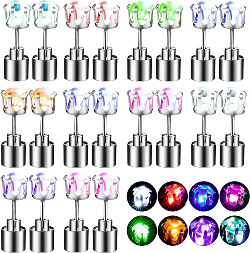 Set of colorful LED stud earrings.