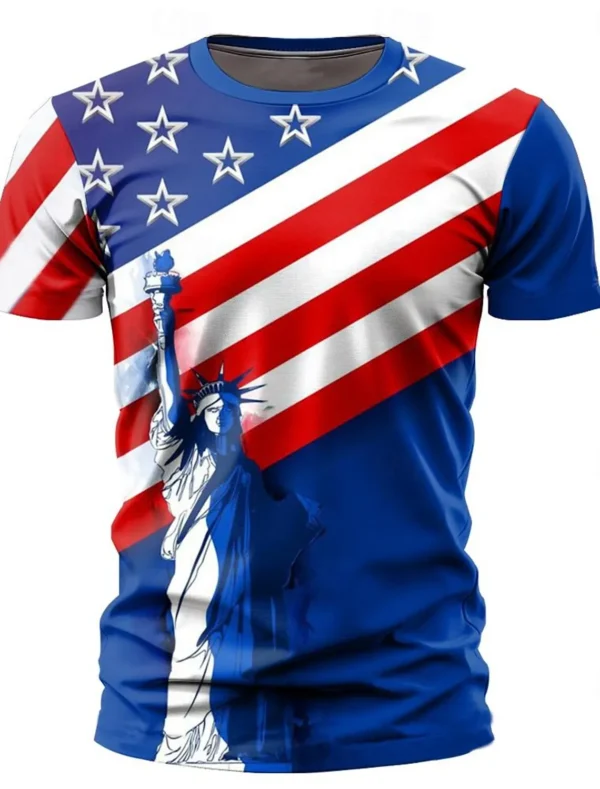 American Eagle Flag Men's 3D Print T shirt Tee Street T shirt Short Sleeve Crew Neck Shirt Independence Day Statue Of Liberty - Image 5