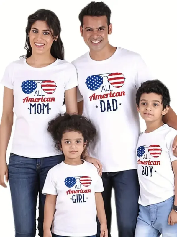 July 4th Family T-Shirt Patriotic Graphic Printed Short Sleeve T-Shirt Mom Dad Girl Boy Parent-Child Holiday Clothing - Image 3