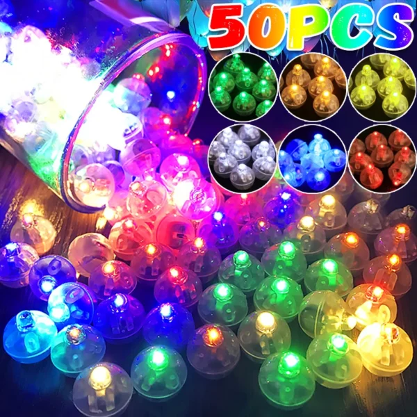 50pcs Colorful Glowing Small Ball Lamp LED Flash Round Balloon Lamp Mini Tumbler Ball Light for Christmas Wedding Party Decor