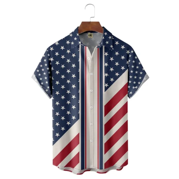 2023 New Large Size Hawaiian Shirt Men'S American Flag Element Design Trend Lapel Button Top Classic Fashion Short Sleeves Shirt - Image 3