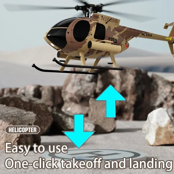 Camouflage helicopter with one-click takeoff and landing.