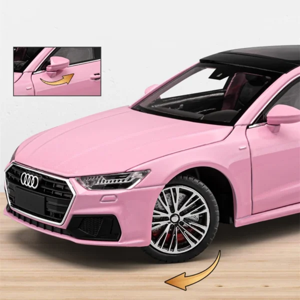 Pink Audi A7 diecast car model.