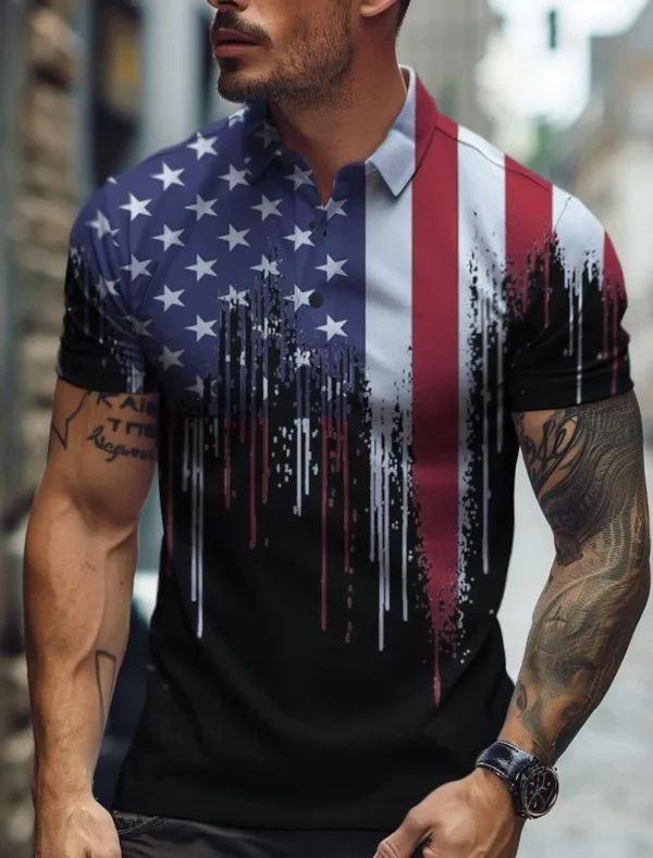 Flag American US Flag Men's Casual 3D Print Golf Polo Polyester Short Sleeve Turndown Polo Shirts Micro-elastic Lapel Polo shirt - Image 2