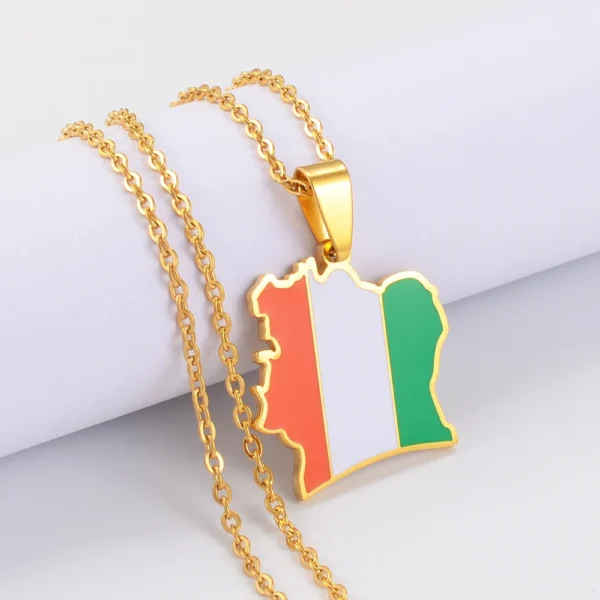 Gold chain with Ivory Coast map pendant.