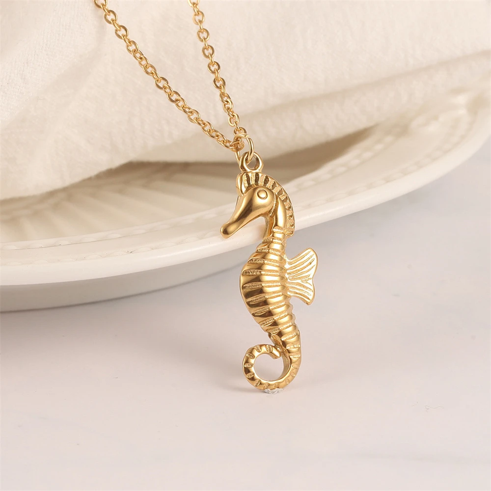 Gold seahorse pendant necklace