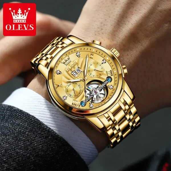 Gold Olevs watch with automatic movement.