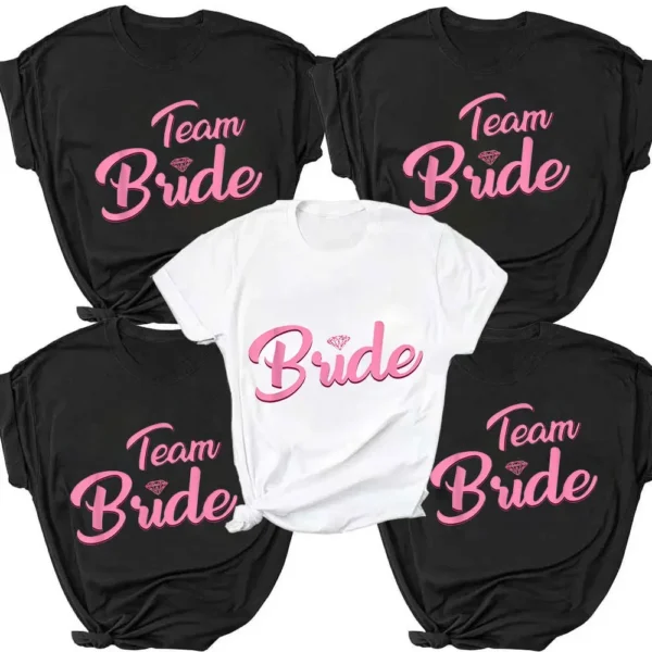 Team Bride T-shirts Wedding Bridesmaids Designs Tshirt Casual Bachelorette Hen Do Party T-shirts Short Sleeve Women Summer Tees