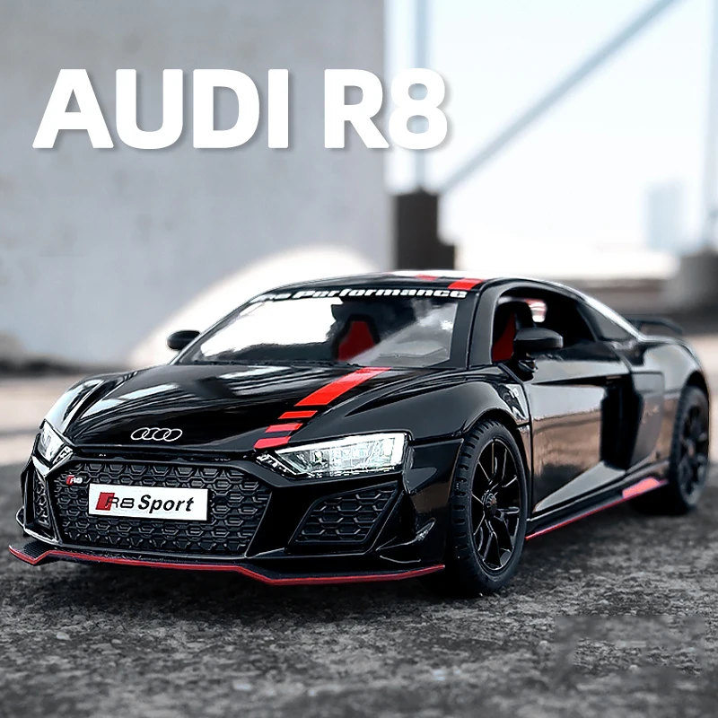 Black Audi R8 with red stripes.