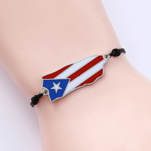 Puerto Rican flag bracelet on wrist.