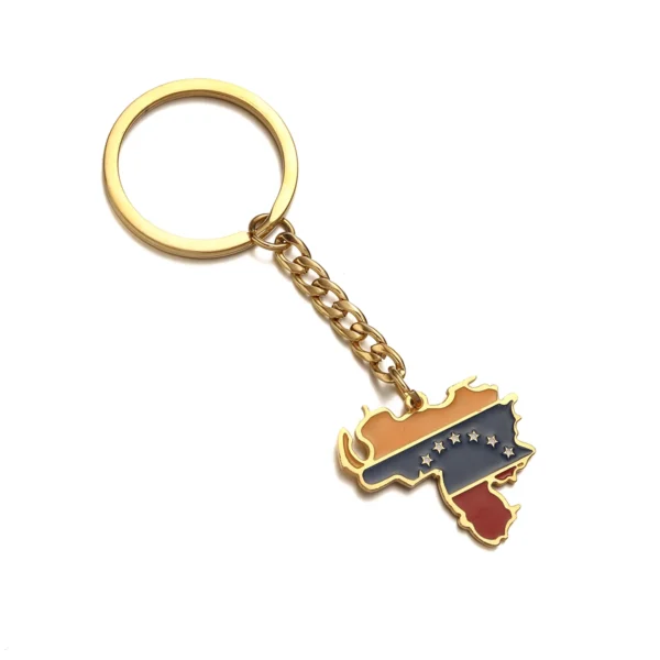 Gold keychain with Venezuelan flag design.