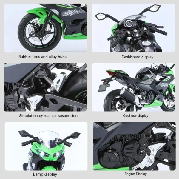 1:12 Kawasaki Motorcycle Die-cast Model - Sound & Light Effects - Authentic Details - Fun for Kids & Motorcycle Lovers - Image 6