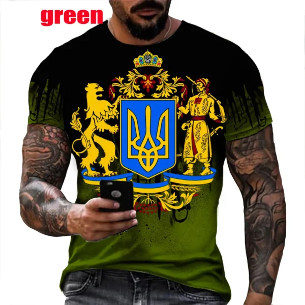 Camouflage Pattern Ukraine Flag 3d Printing T-shirt Summer Fashion Short Sleeve Retro Harajuku Casual Personality Tee - Image 2