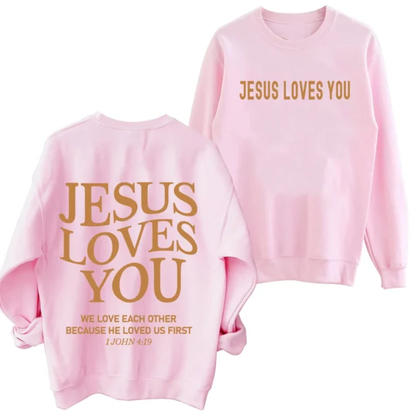 Jesus Loves You Sweatshirt Christian Faith Hoodie Man Woman Oversized Jesus Saves Sweatshirts Army Green - Image 4