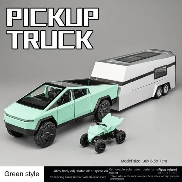 1/24 Tesla Cybertruck Pickup Trailer Alloy Car Model Diecasts Metal Toy Off-road Vehicles Truck Model Sound and Light Kids Gifts - Image 5