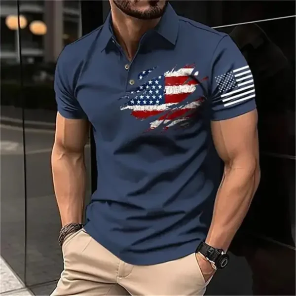 Vintage Men‘S Polo Shirt 3d Flag Of The United States Printed Men Clothing Loose Oversized Shirt Street Casual Short Sleeve Tops - Image 3