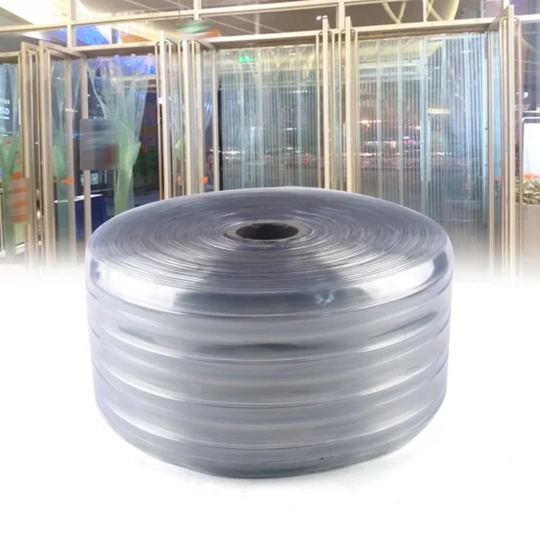 Roll of clear plastic strips for doors.