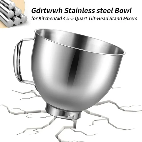 Stainless steel bowl for KitchenAid mixer.