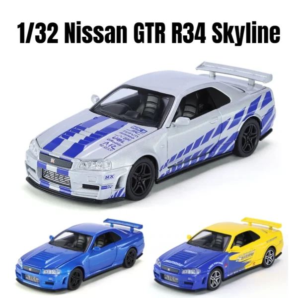 1/32 Nissan GTR34 Skyline GTR Toy Car Model Diecast Racing Miniature Model Sound & Light Pull Back Collection Gift Children Boy - Image 6