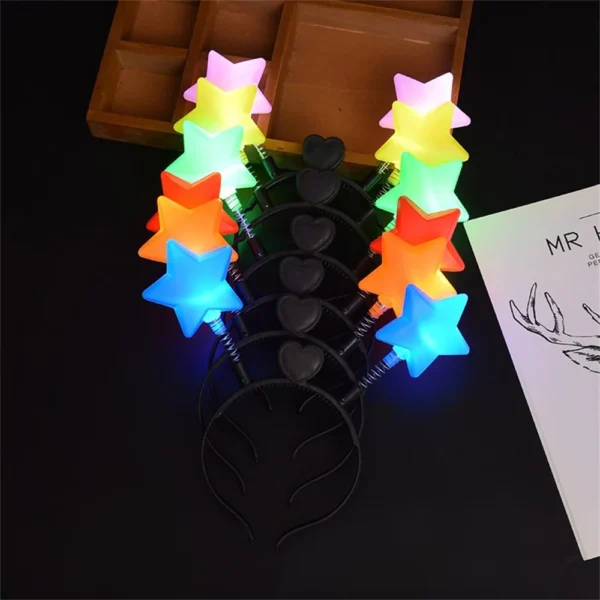 1pc LED Shinning Bouncing Star Shape Headband New Year Birthday Party Hair Band Glowing Headwear Girl Flashing Hair Accessories